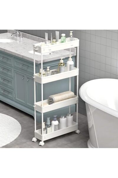 ZERIFAM Slim Storage Cart, 4-Tier Bathroom Organizer with Mobile Shelves, Rol...
