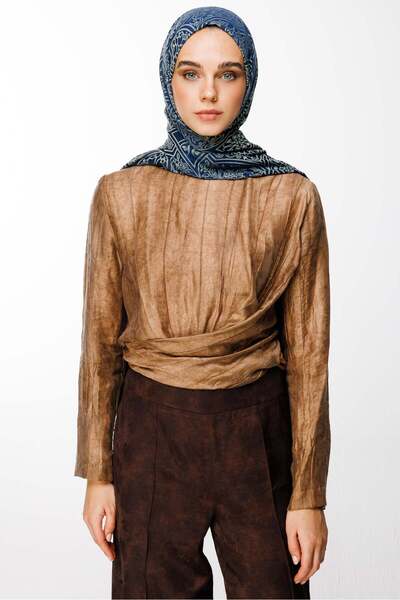 Mooncorn Morocco Pattern Double-Sided Shawl Navy Blue-Water Green