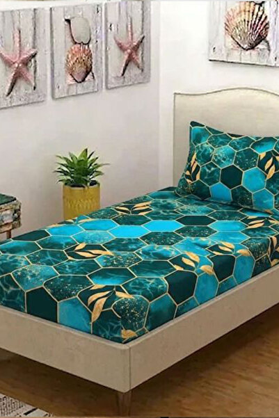 Muchmy Royal Blue Pink Floral Design Single Bedsheet With 1 Matching Pillow C...