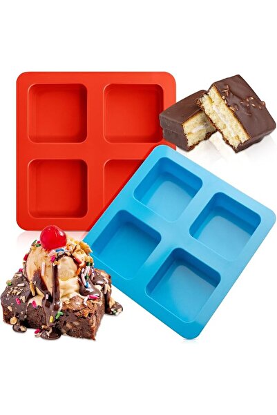 ELECDON 2 Pack Silicone Brownie Pan - 4-Cavity Square Baking Molds for Browni...
