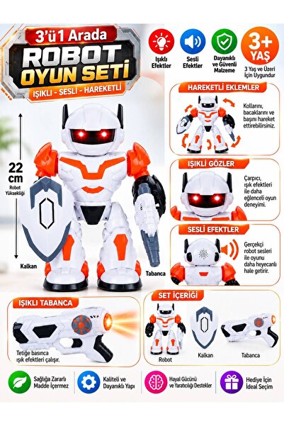 BYCEGU 3’ü 1 Arada Işıklı ve Sesli Robot Oyuncak Seti – Kalkan ve Tabancalı H...
