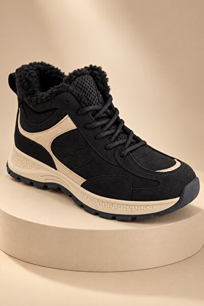 MUGGO NORTEX Kürklü Fermuarlı Kalın Taban Bağcıklı Kışlık Kadın Sneaker Bot