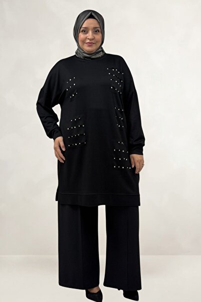 Eslina 48089 Plus Size Beyoğlu Stone Modal Tunic - Black