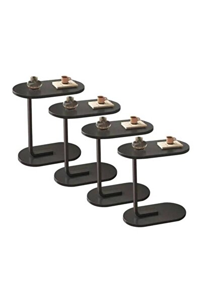Royal Home طاولات جانبية قهوة عصرية على شكل حرف C – 4 قطع أسود