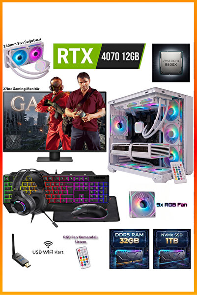 COMLOJI GA-Deluxe White RTX 4070 12GB Ryzen 9 9900X 32GB DDR5 1TB M.2 Sıvı So...