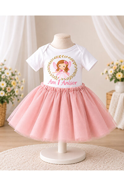 Zumi Kids Set aniversar personalizat „Am 1 an” – fustă tutu lungă roz și body...