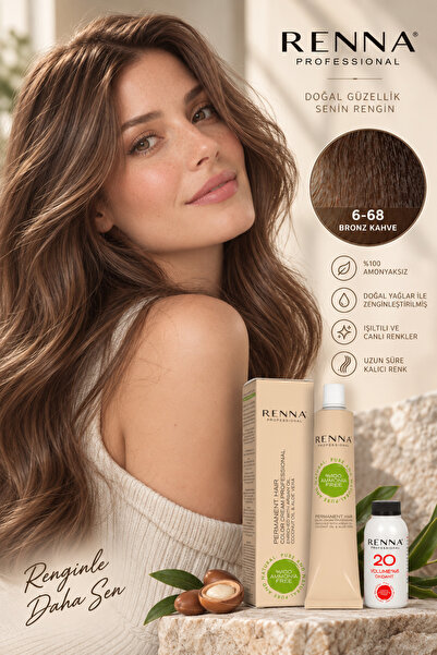 Renna AMONYAKSIZ Bitkisel Yıpranmış Saçlar İçin Saç Boyası 6-68 BRONZ KAHVE 60ml