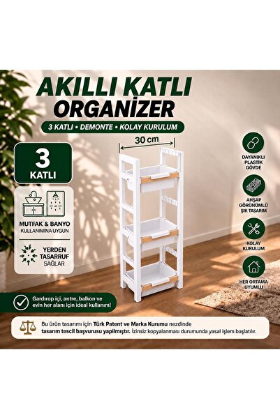 QEN PLASTİK BEYAZ (30CM) 3 KATLI ORGANİZER SEPET