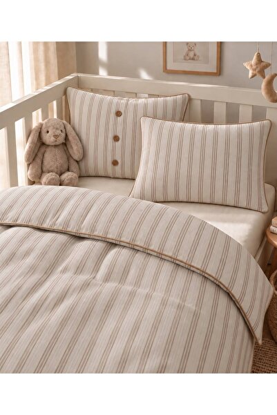 H&C COOLBOY H&C Baby Bedding Set Linen Textured 4-Piece Ribbed Striped Crib 1...