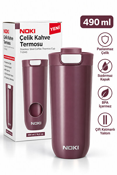 Noki Travel 490 ml Bordo Paslanmaz Çelik Kahve Termosu
