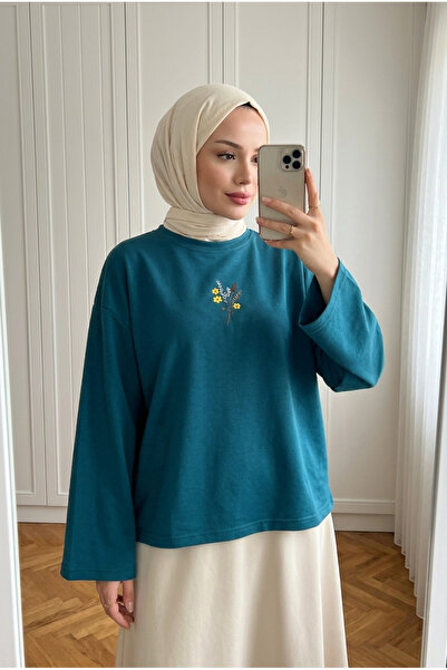Kirazca Butik تونيك نسائي طويل فضفاض بتفاصيل تطريز على شكل زهور