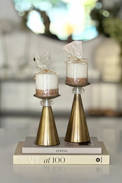Shura Homeware 2'li Roya Kristal Mumluk, Metal Eskitme Mumluk Ev Dekoru