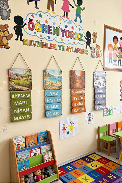 Wooden Factory 4 Mevsim Ahşap Eğitim Tablosu Çocuklar İçin Eğitici Sınıf ve O...