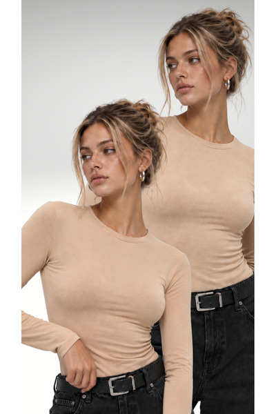 Ladima Women's 2-Piece Cream Crew Neck Bodysuit