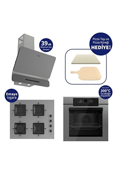 Ferre Pizzart & Fryart Gri Ankastre Set QEP65CPR+SS208+D082-SA