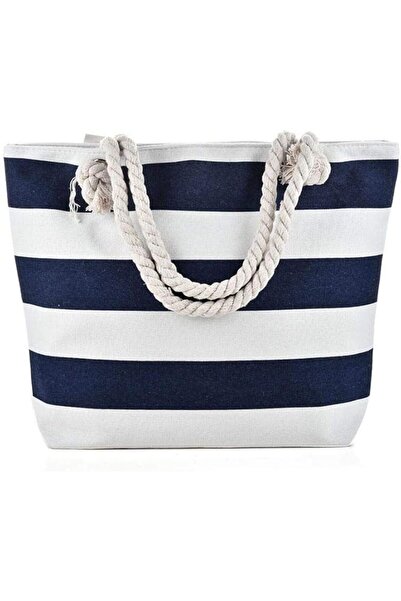 GENERAL Large Canvas Shoulder Bag - Beach Tote with Cotton Rope Handles