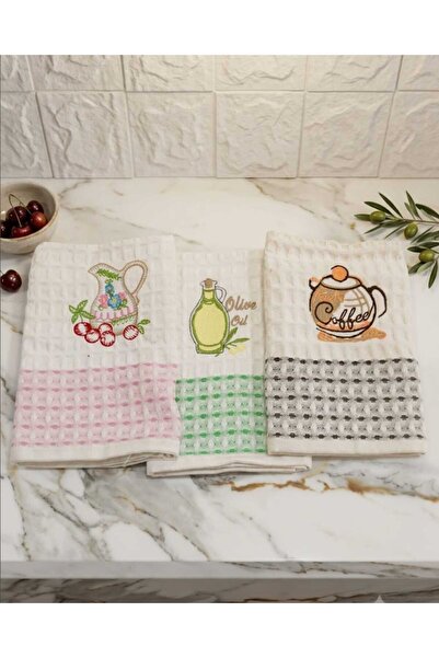 zeyrek tekstil 3 nakışlı mutfak kurulama havlusu (40x60 Cm)