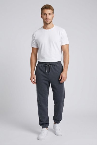 Machi 3 Thread Men's Sweatpants with Elastic Cuffs Soft Cotton Smoked Gray Br...