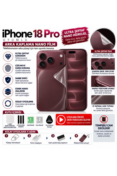 Biemtek İphone 18 Pro Uyumlu Ultra Şeffaf Nano Hidrojel Darbe Emici Çizilme Ö...