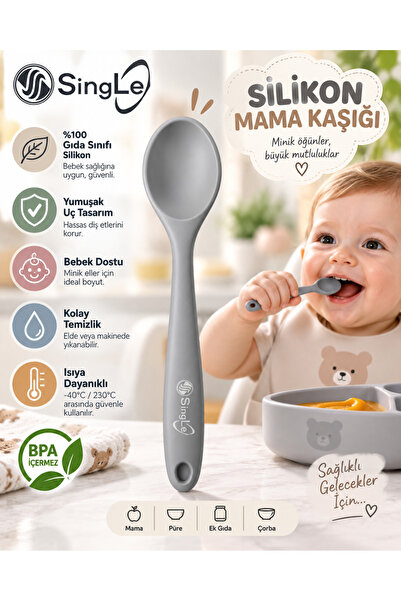 Single ( 2 Adet ) Yanmaz Yapışmaz Silikon Mama Kaşığı Isıya Dayanıklı