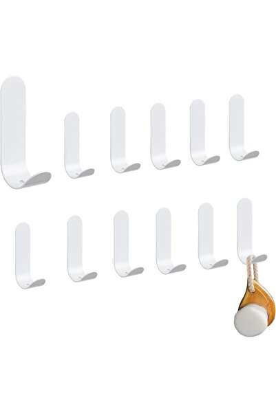 Bukela Adhesive Wall Hooks White 12pcs, Hooks for Hanging Towel and Key, Stai...