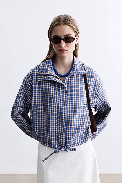 BE BLUE Blue Plaid Zipper Jacket