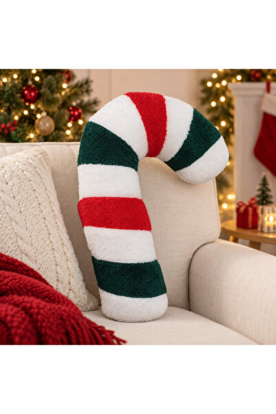 TOHA 35 Cm Yılbaşı Şeker Bastonu Peluş Yastık Noel Temalı Dekoratif Oyuncak