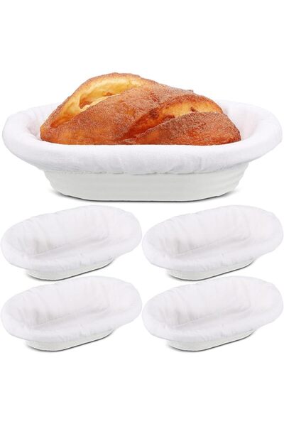 KASTWAVE Bread Proofing Basket, 4 Sets Oval Banneton with Non-Stick Wood Pulp...