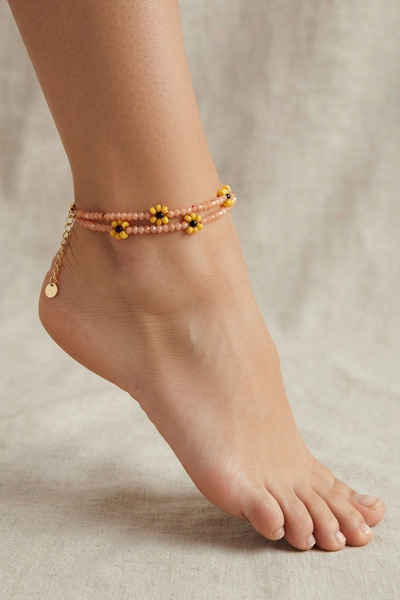 PETEK AKSESUAR Papatya 2 Rows Handmade Crystal Anklet