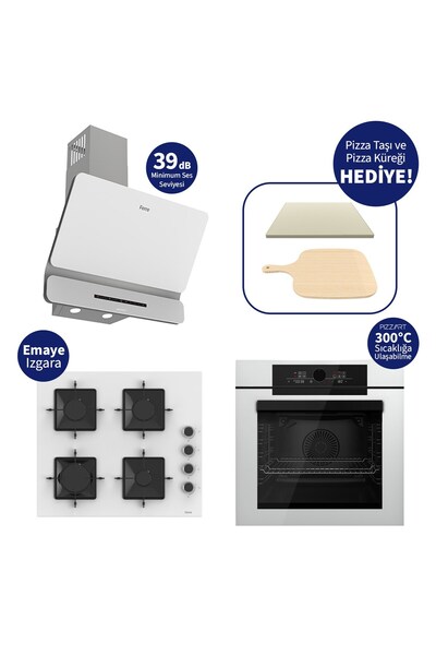 Ferre Pizzart & Fryart Beyaz Ankastre Set QEP65CB+SS206+D081-SA