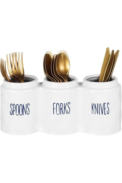 Generic Ceramic Kitchen Utensil Holder for Countertop, White Caddy Organizer ...