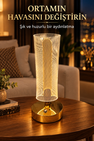 Beauty Vogue 3 Renkli Kristal LED Masa Lambası, Dokunmatik Kontrollü USB Şarj...