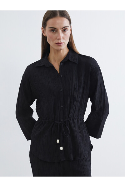 LC Waikiki Lcwaikiki Classic Black Textured Women's Shirt with Nevavm Difference