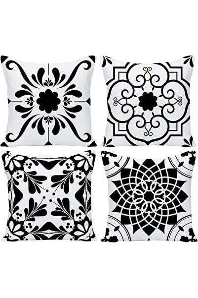 TERRIFI Pillow Covers 18x18 Set of 4, Black and White Geometric Flower Cushio...