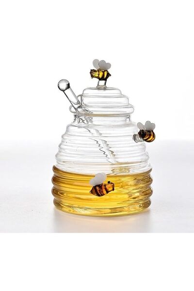KASTWAVE Glass Honey Jar with Dipper and Lid, 17.6oz Heat Resistant Honey Dis...