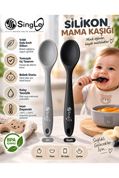 Single ( 2 Adet ) Yanmaz Yapışmaz Silikon Mama Kaşığı Isıya Dayanıklı