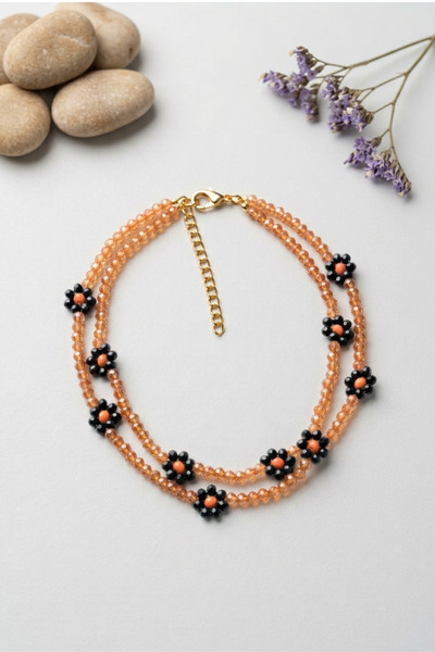 PETEK AKSESUAR Papatya 2 Rows Handmade Crystal Anklet
