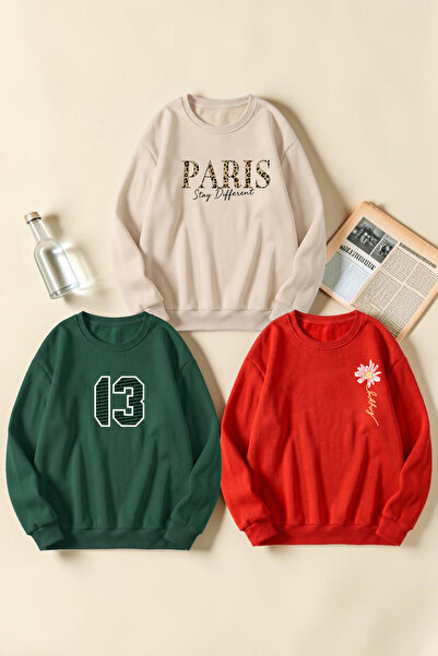 uyguntarz Unisex Mixed Printed Crew Neck Sweatshirt Set – Pack of 3