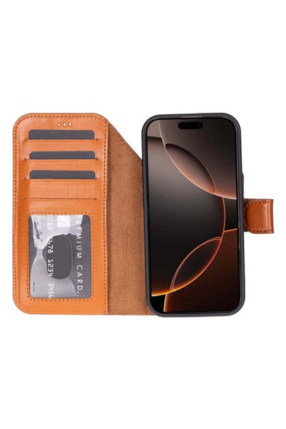BloominBag Bloomcase Urban Tan Apple iPhone 17 Pro / 18 Pro (6.3") Genuine Leather Phone Case with Detachable Wallet