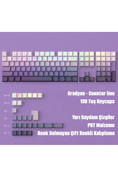 Leaven Mekanik Klavye -PBT Çift Baskı Keycap Seti- Çizgi Desenli 137 Tuşlu Mo...