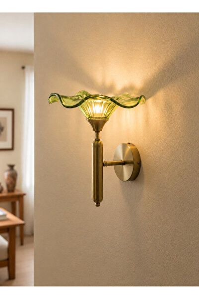 Bamyum Flora Green Glass Sconce Torch Wall Lamp Modern Hotel Cafe Vintage Liv...