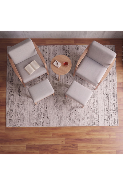 Setoso Atelier Sven İskandinav Masif Ahşap Gri Keten 5 Parça Dinlenme Seti
