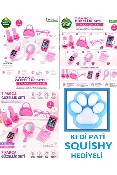 OYUNCAKSAHİLİ Güzellik Seti Ve Kedi Pati Sukuşi Hediyeli 7 Parça Terlik Makya...