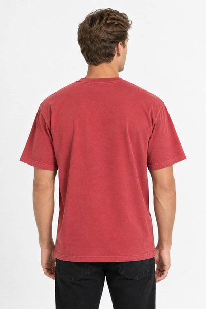 Vasto Moda Erkek Oversize Kalın Dokulu %100 Organik Pamuk Bisiklet Ribana Yakalı Kiremit T-Shirt