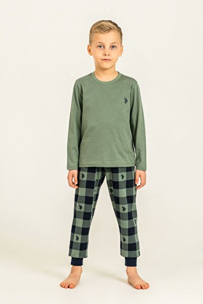 U.S. Polo Assn. طقم أولاد من 4-14 سنة مرخص من US Polo Assn - كاكي
