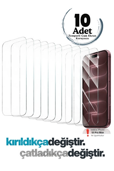 Evax 10 Adet iPhone 18 Pro Max Uyumlu 9H Temperli Cam Ekran Koruyucu