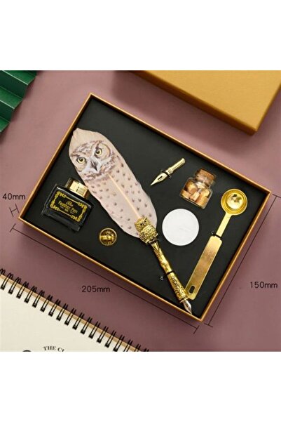 gifttime Mimar Tasarımlı Baykuşlu Tüy Kalem Divit ve Mühür Seti - İç Mimara Y...