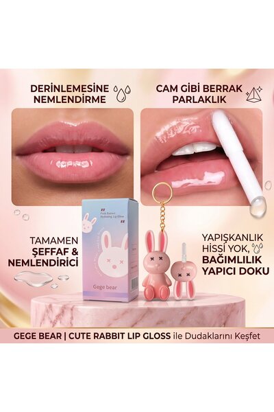 CaseOnn Gege Bear Fruit Extract Moisturizing Lip Gloss Lip Gloss Gradient Rabbit 02 #   White Pink