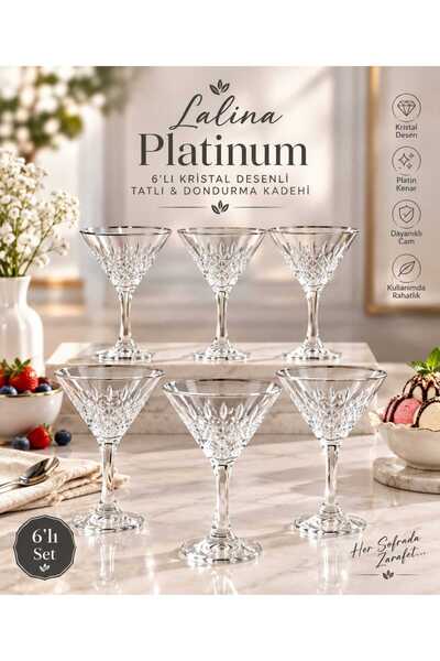 Lalina Platinum 6’lı Kristal Desenli Tatlı ve Dondurma Kadehi – Platin Kenarlı Cam Kase