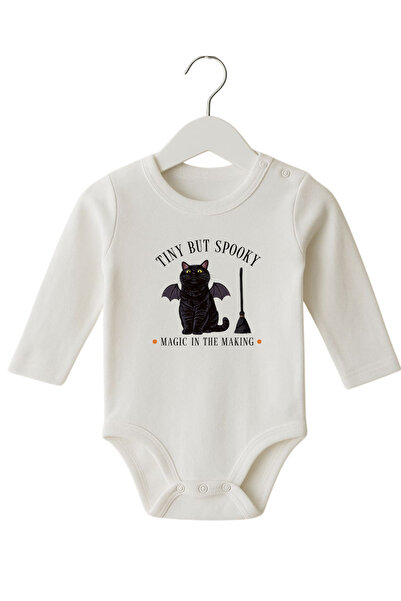 babytex Black Cat Halloween Printed 100% Cotton Long Sleeve Baby Bodysuit